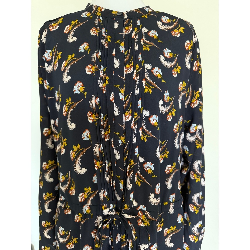 Banana Republic Navy Blue Feather Print Pintuck Shirt Dress Long Sleeve - Picture 9 of 15